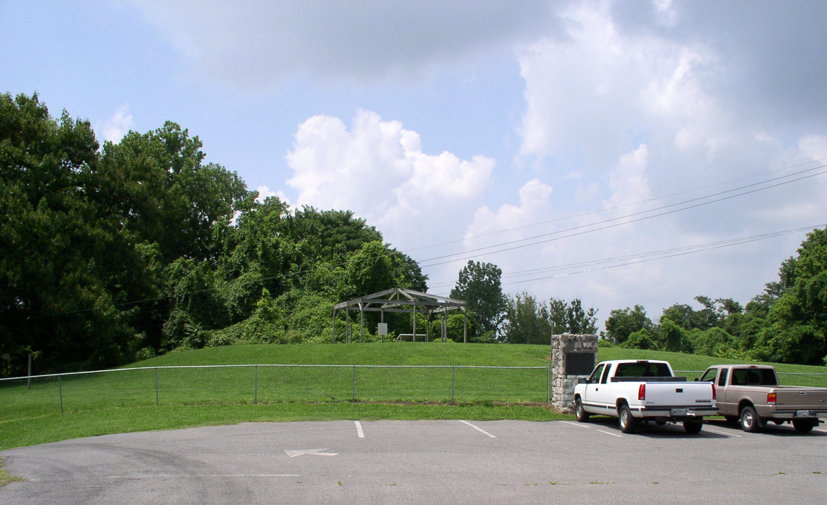 Mound A, the ceremonial platform mound at Wickliffe Mounds, a Mississippian town (ca. AD 1100–1350) on the bluff above the Ohio in Ballard County. Photo: Herb Roe, 2011.